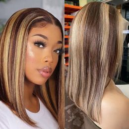 13x4 Lace Front Wigs Ombre 4 27 Highlight Bob Wig 150% Density Peruvian Remy Straight Wig for Women