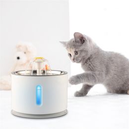 2.4L Automatic Cat Dog Pet Bowl Drinking Water Dispenser Electric Stainless Steel Pet Drinking Fountain With LED Drink Filter Y200922
