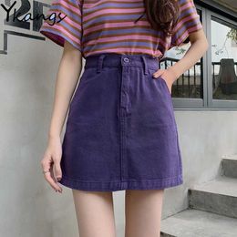 Purple Women's Skirt Summer High Waist jeans Skirts Womens Casual Korean A-line Mini Skirt Harajuku Minimalism Denim Skirt 210619