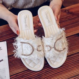 Summer Women Chinelos Meninas Fashion Sweet Tassel Antiderrapante Soft Bottom Slides Feminino Outdoor Beach Holiday Shoes Flat Flip-flops 35-40