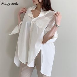 Korean Fashion Split Loose White Cotton Blouses Women Casual Flare Long Sleeve Oversized Shirt Woman Button Tops 14491 210512