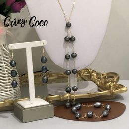 long pearl set UK - Earrings & Necklace Cring Coco 3 PCS Jewelry Sets Hawaiian Polynesian Natural Pearls Long Chain Necklaces Bracelets Set For Women Wedding