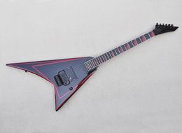 Black V shaped electric guitar with red stripe,Rosewood fretboard,Floyd rose,offering Customised services
