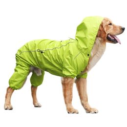 Dog Apparel Large Raincoat Hooded Golden Retriever Clothes Medium Big Rain Coat Costumes Waterproof Jumpsuit For Labrador Husky Gree