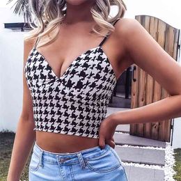 Sexy shorts wave dots folds chest pad vest for women's tops summer clothes houndstooth wild wrapped Camis women 210508