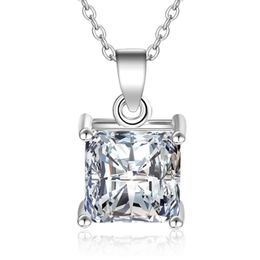 S925 Sterling Silver Pendant Necklace Square Crystal Charms Necklaces