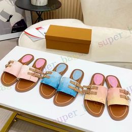 2021 Fashion Women Slippers Color-changing Belt Buckle Designers Flat Slides Flip Flops Summer Beach Sandals High Quality Shoes 35-42