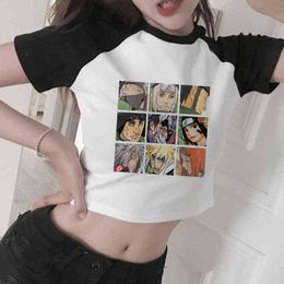 2021 Hot Anime Akatsuki Kakashi T Shirt Woman Kawaii Summer Tops Graphic Tees Harajuku Tshirt Female Casual Tees Cool T-Shirt G220228
