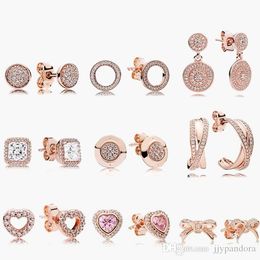 925 Sterling Silver stud Brand New Sparkling Double Hoop Earrings High Jewellery round love heart rose gold Earrings Dust Bag Gifts fit Pandora Charm