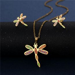 Pendant Necklaces Colourful Dragonfly Necklace For Women Gold Stainless Steel Enamel Insect Dripping Oil Neck Jewellery Christmas Gift