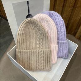 winter caps women soft High content Angora rabbit hair warm Twisted flower weave Skullies Beanies cap woman cool hat