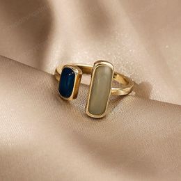 Vintage Open Ring Color Matching Drop Glaze Rings Korean Fashion Geometric Ring Unique Party Girls' Luxury Jewelry
