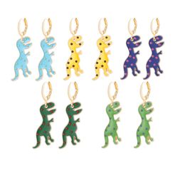 Creative Candy Color Enamel Hoop Spotted Dinosaur Drop Earring for Women Cute Dripping Oil Cartoon Animal Earring Huggies Jewelry