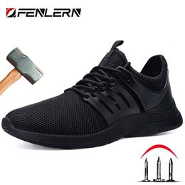 FENLERN Waterproof Safety Shoes men Indestructible Wide Steel Toe Women Lightweight Anti-smash Work Sneakers Boots 211217