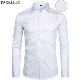 White Business Dress Shirt Men Fashion Slim Fit Long Sleeve Soild Casual s Mens Working Office Wear With Pocket S-8XL 210721