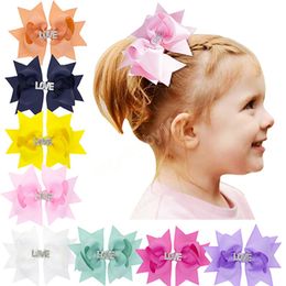 Solid Colour Grosgrain Ribbon Bowknot Toddler Duckbill Clip Fashion Rhinestone Letters Bows Infant Hairpin Baby Ponytail Headwear