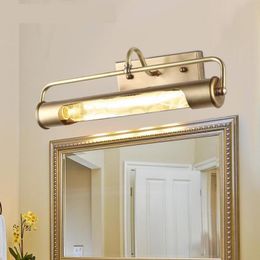 Wall Lamp Europe Antique Brass Mirror Light Fixture Copper Front Long E14 LED Makeup Vanity Sconce Bathroom Lights