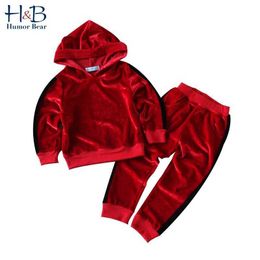 Humor Bear Autumn Winter Children Clothing Kids Girls Clothes Sets Baby Girl Cartoon design Long Sleeve + Pant 2pcs Sports Suits X0902