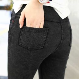 5XL Plus size women Autumn Winter Pencil Pants Slim Elastic Small Pant Thin Trousers Black Leggings Women Clothing 211215