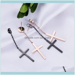 Jewelrystainless Steel Rose Gold Black Double Cross Women Earrings Jewelry Gift Cut Line Fashion Trend Minimalism Dangle & Chandelier Drop D