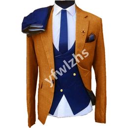 Customize One Button Handsome Notch Lapel Groom Tuxedos Men Suits Wedding/Prom/Dinner Man Blazer(Jacket+Pants+Tie+Vest) W874