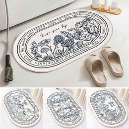 Retro Bath Mat Non Slip Bath Rug Soft Bathroom Rug Washable Doormat Absorbent Oval Home Carpets INS Decoration Alfombra 211109