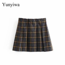 Skirts 2021 Women Scotland Style Plaid Print Mini Skirt Faldas Mujer Ladies Chic Side Zipper Wool A Line