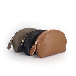 Mini Shell Wallets Women First Layer Cow Leather Men Coin Purses Vintage Small Change Pouch Credit Card Wallet Money Bag