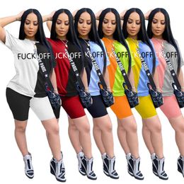 Women Letter Printing Casual Tracksuits Fashion Trend Round Neck Short Sleeve Shorts 2 Piece Sets Designer Female Splicing Colour Sports Suits