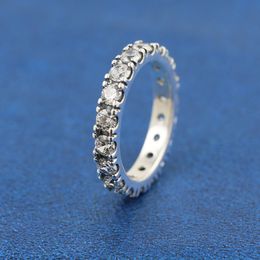 925 Sterling Silver Sparkling Row Eternity Band Rings Fit Pandora Jewelry Engagement Wedding Lovers Fashion Ring For Women