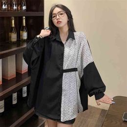 Striped Loose Blouse Women Spring Contrast Colour Patchwork Tops Oversized Single Breasted Long Sleeve Korean Shirts 210519