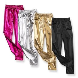 Girls Trousers Shiny Gold Silver Punk Leggings Spring Autumn Children Clothes 4 Colors Optional BT6739