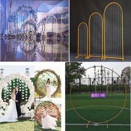 4PCS Wedding Circle Arch Decoration With Crystal Birthday Party Backdrop Stand Balloons Flowers Curtain Iron Round Frame Festival Holiday Stage DIY Background