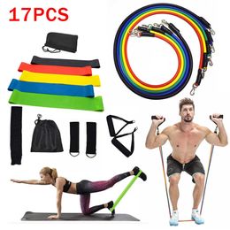 17pcs/set Fitness Resistance Tube Band Yoga Gym Stretch Pull Rope Exercise Training Expander Door Anchor With Handle Ankle Strap H1026