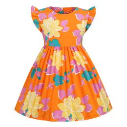 2021 Flower Print Summer Girls dress Cotton Short Sleeve Children's Clothing Fashion Casual Wear Kid Wear Princess Party Dresses Q0716