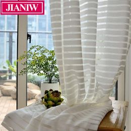 Curtain & Drapes JIANIW Semi Lace White Striped Sheer Curtains Tulle Voile Panel Window For Living Room Bedroom Door Custom Made