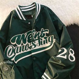 European and American alphabet embroidery jacket street hip-hop baseball uniform coats Y2K couple casual all-match jacket 211014
