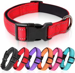 Reflective Dog Collars Comfortable Fadeproof Designer belt for Small Large Dogs with Soft Neoprene Padded Breathable Nylon Puppy Pet Collar Adjustable Red B03