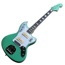 6 Strings Green Basswood Electric Guitar with Rosewood Fretboard,White Pearl Pickguard,Customizable