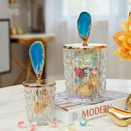 Decorative Objects & Figurines Creative Nordic Gold Glass Agate Storage Jar Candy Modern Home Living Room Desktop Organisation Decoration Or