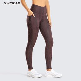 Leggings Yoga SYROKAN Women's Stretchy Faux Leather High Waisted Workout Tights with Pockets -28 Inches