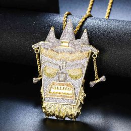 Iced Out Bling Cubic Zirconia UKA Mask Copper Shiny Iced Out Rapper Necklace Pendants For Men Hip Hop Jewelry X0509