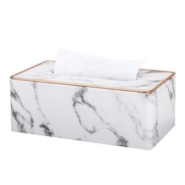 Marble Golden Rim Tissue Box Desktop Washroom Napkin Towel Holder Office Desk Tissue Protected Case Metal Edge Ice Crack Boxes 210326