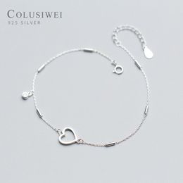 Colusiwei Simple Design Heart Anklet Women Sterling Silver 925 Bracelet for Ankle and Leg Fashion Foot Jewellery