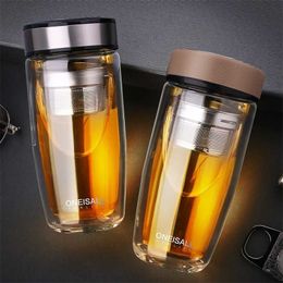 Double Water Bottle Car Mounted Scald Proof High Quality My Glass With 304 Stainless Steel Philtre Tea + Bag 380ML 211122