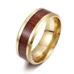 Men Fashion Ring Stainless Steel Wood Rings Wedding Band Anniversary Birthday Gift Jewelry