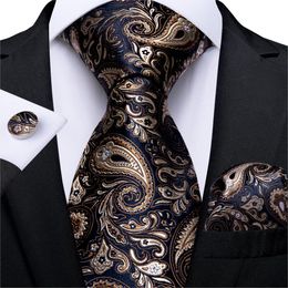 Men Tie Gold Blue Paisley Wedding Tie For Men Hanky CufflinkS Silk Men Tie Set Party Business Fashion Designer MJ-7249