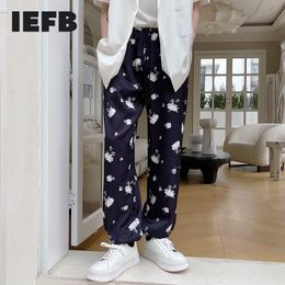 IEFB Spring And Summer Floral Print Elastic Waist Men's Casual Pants Elastic Bottoms Satin Black Trousers 9Y7240 210524