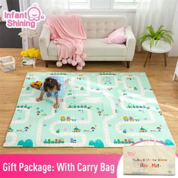 Infant Shining Thickened 1.5cm Play Mat 200*180cm Foldable Cartoon Baby Playmat Children Crawling Pad Puzzle Non-slip Game Pad 210320