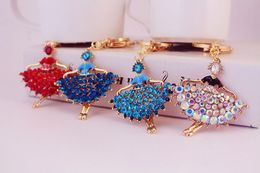 Elegant Dancing Ballet Girl Keychain Ballerina Crystal Pendant Jewellery Enamel Rhinestone Keyring Bag Key Holder Women Trinkets